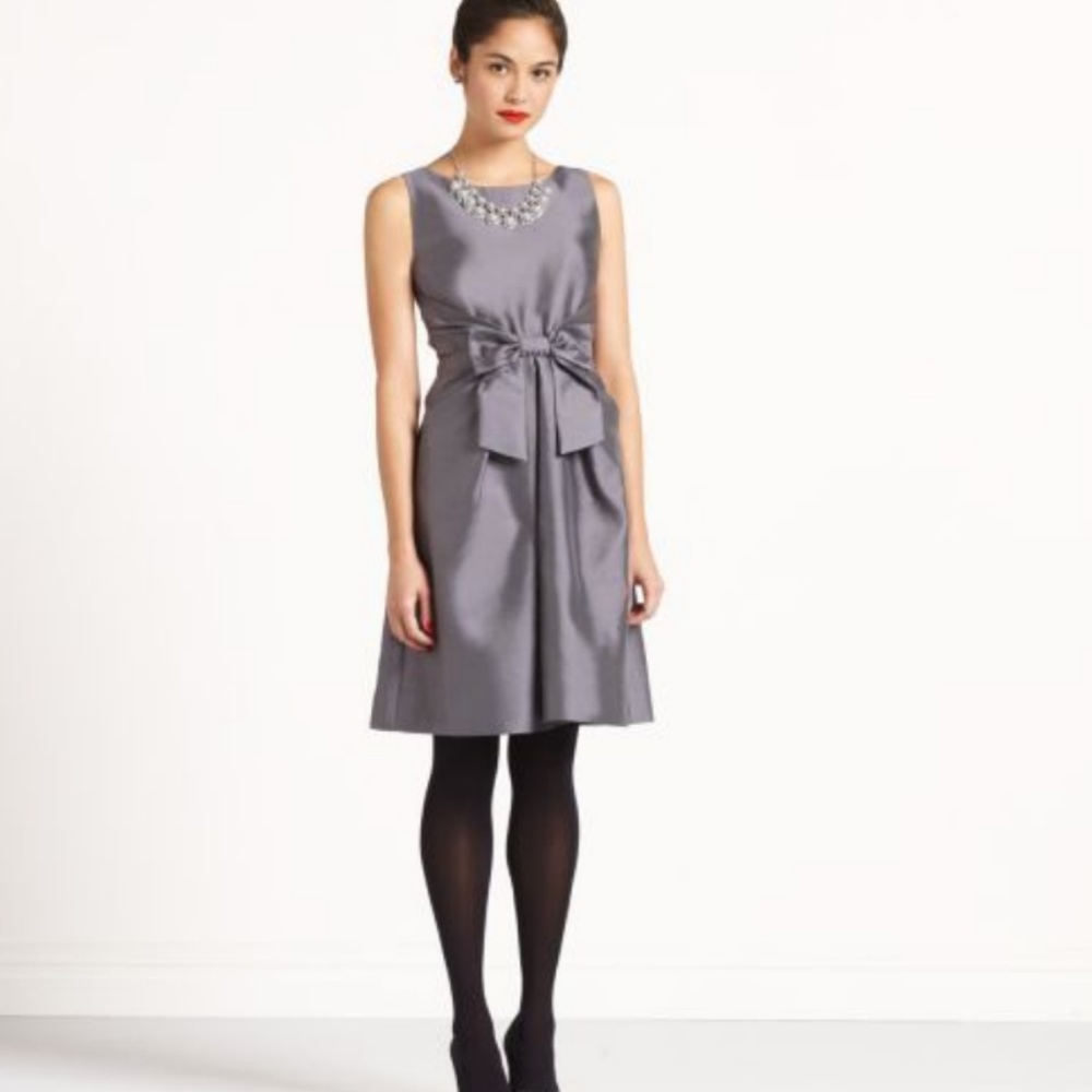 kate spade jillian silver grey satin bow dress size 2 nwot